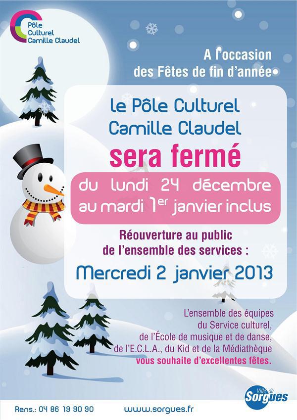 Fermeture annuelle du Pôle culturel Camille Claudel